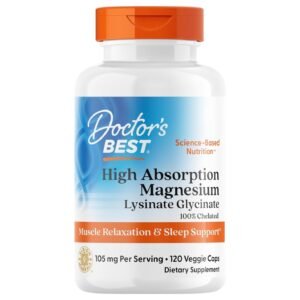 Doctor’s Best High Absorption Magnesium Lysinate Glycinate – 120 Veggie Capsules