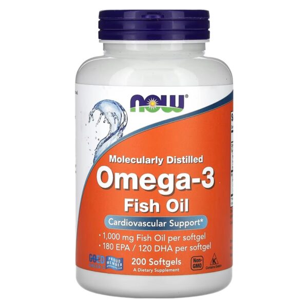 NOW Foods, Omega-3 Fish Oil, 1,000 mg, 180 EPA - 120 DHA, 200 Softgels