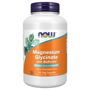 NOW Foods Magnesium Glycinate with BioPerine – 180 Veg Capsules
