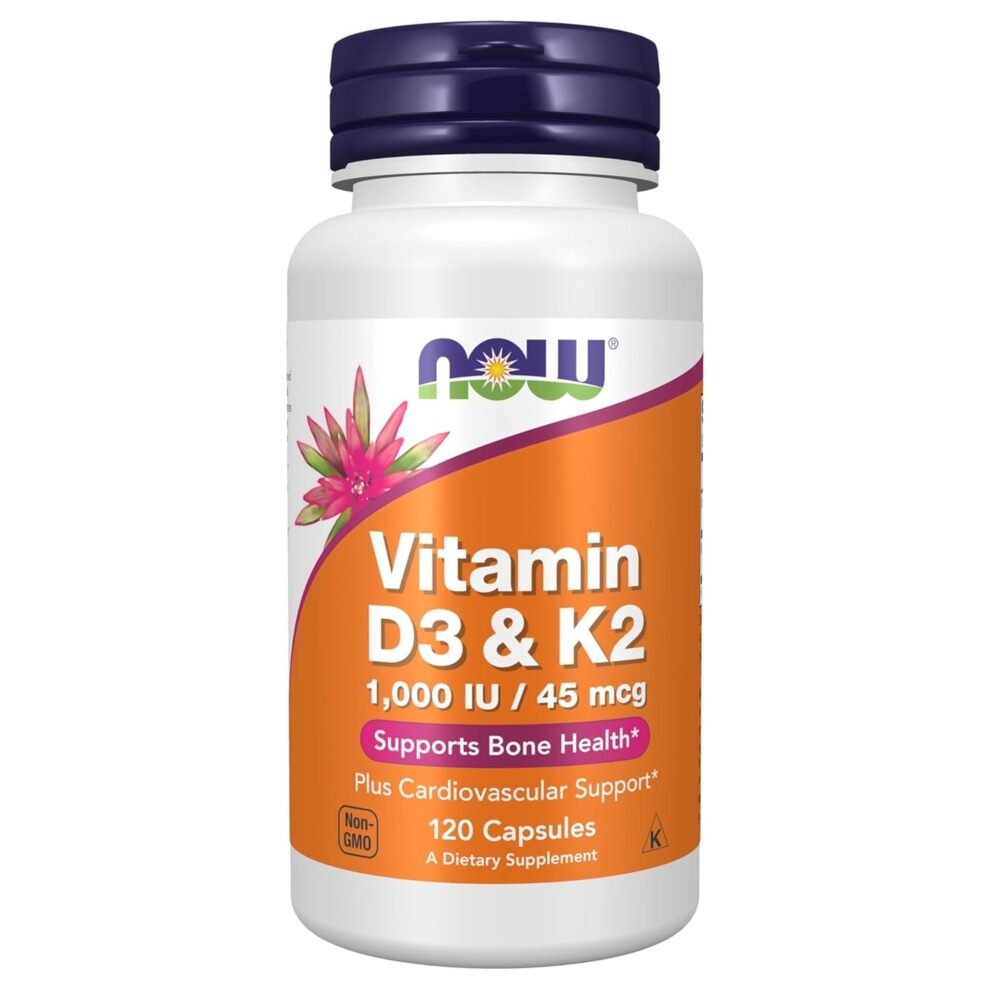 NOW Foods Vitamin D3 & K2, 120 Capsules - Protein House Qatar