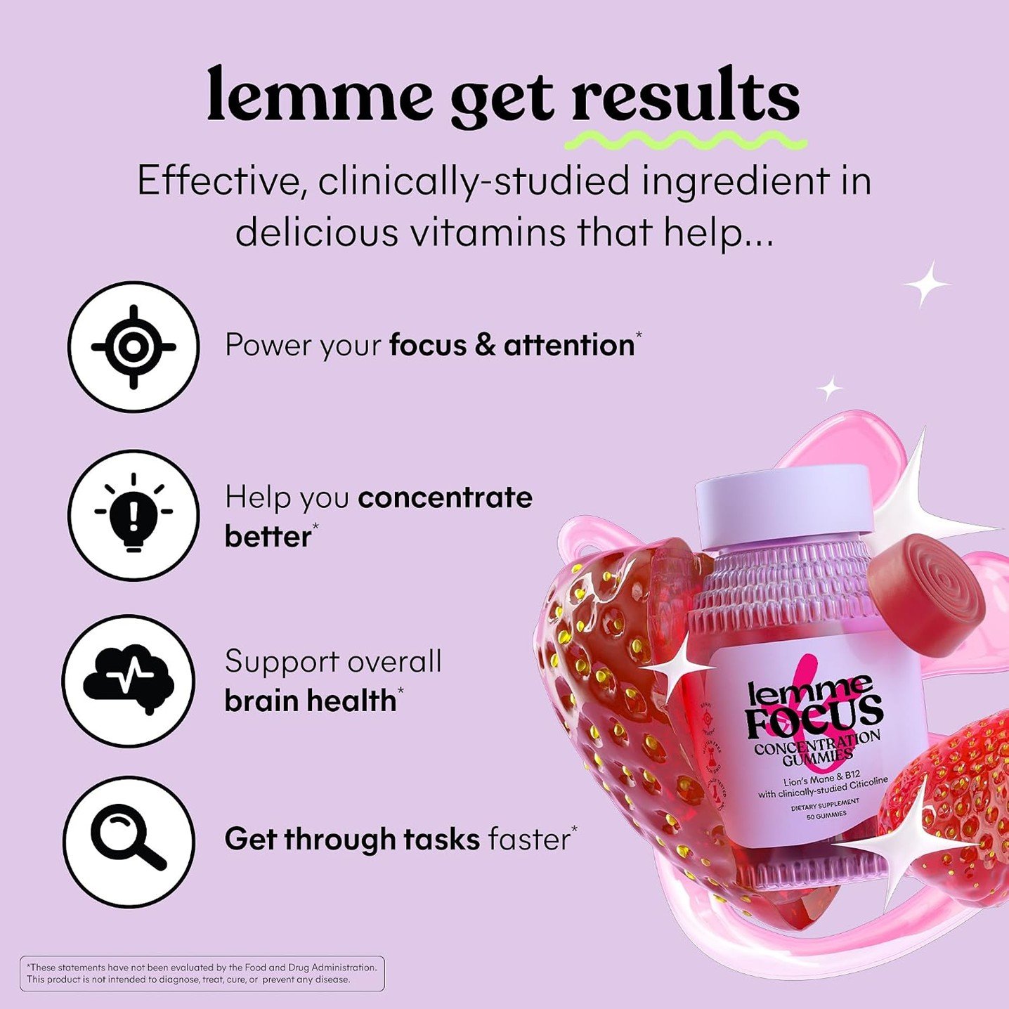 Lemme Focus Concentration Gummies Strawberry – 50 Gummies - Image 4