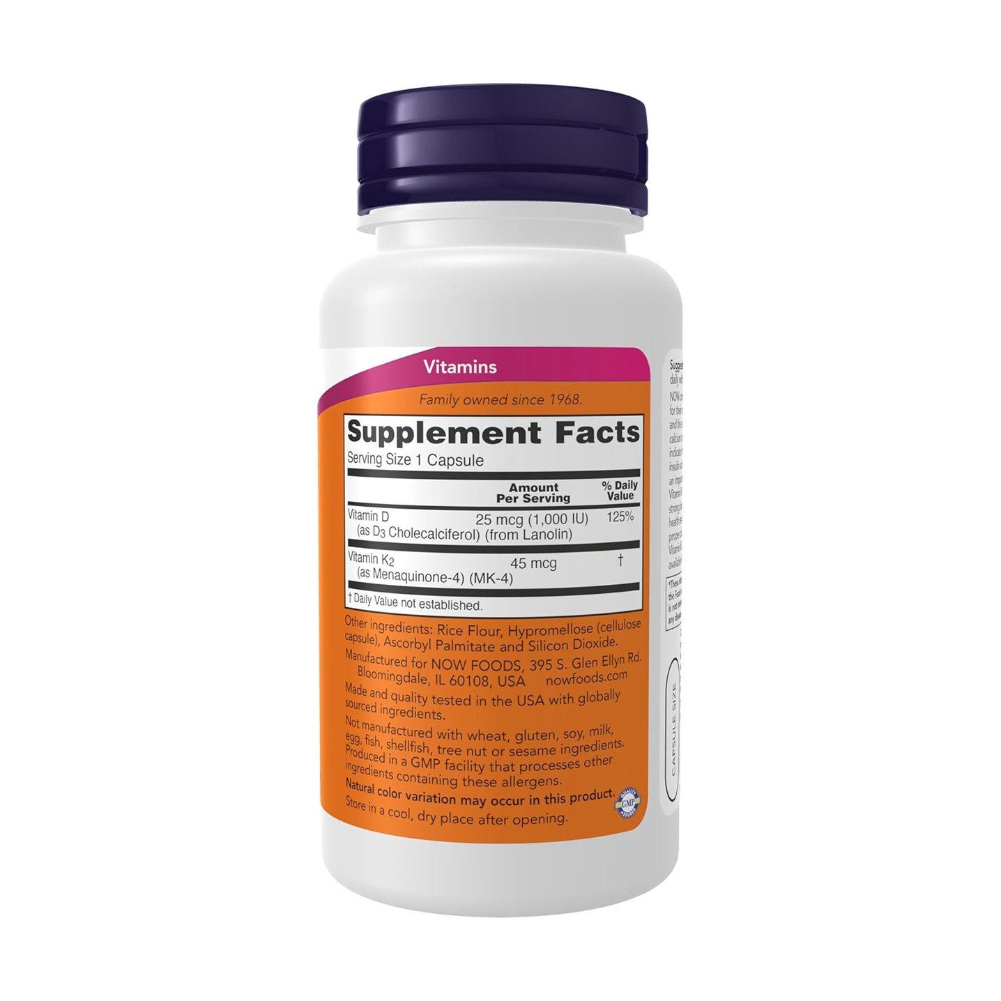 NOW Foods Vitamin D3 & K2 – 120 Capsules - Image 2