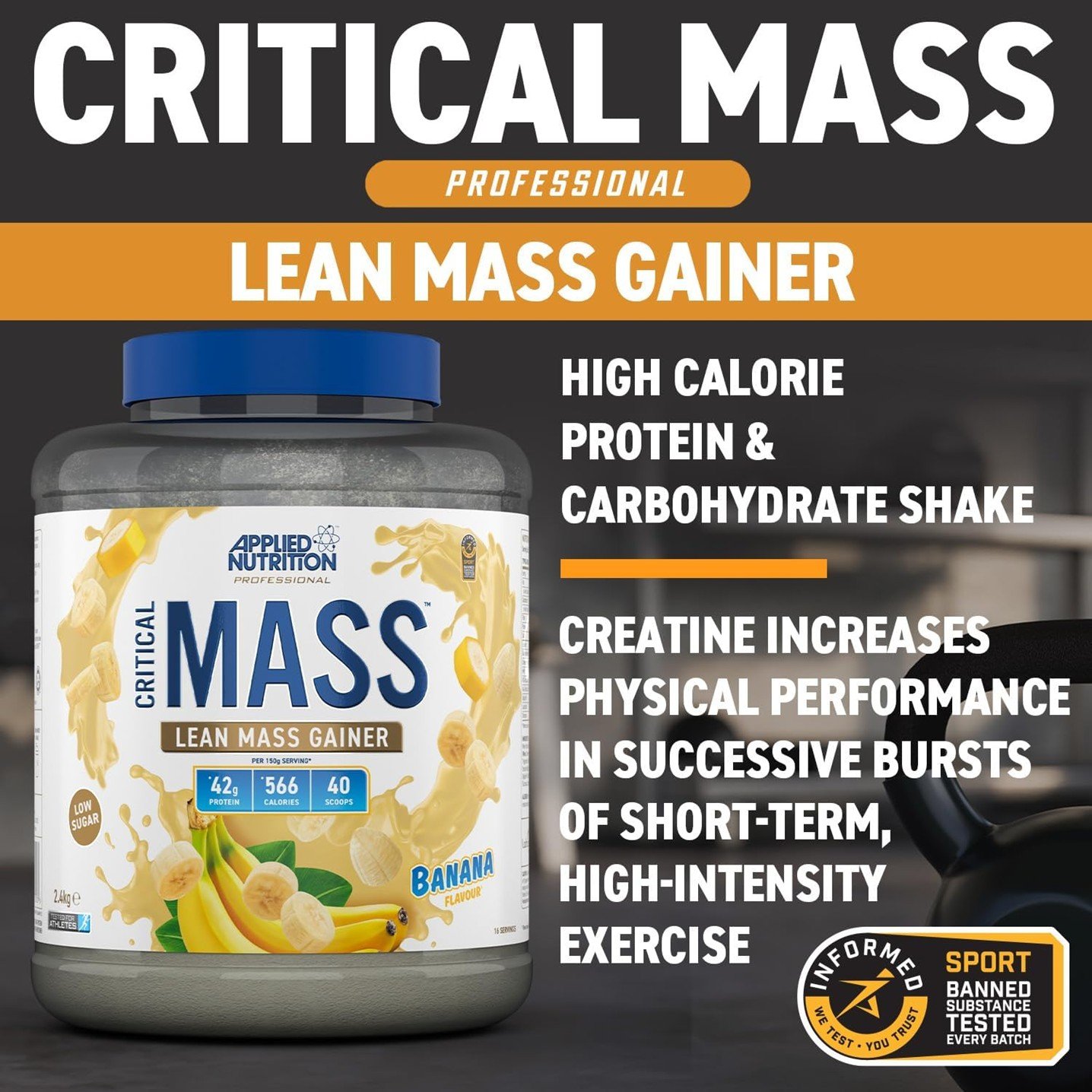 Applied Nutrition Critical Mass Lean Mass Gainer Banana – 5.4 lb (2.45 kg) - Image 4