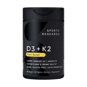 Sports Research Plant-Based D3 + K2 125 mcg/100 mcg – 60 Veggie Softgels