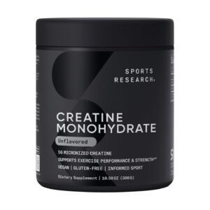 Sports Research Creatine Monohydrate Unflavored – 10.58 oz (300 g)