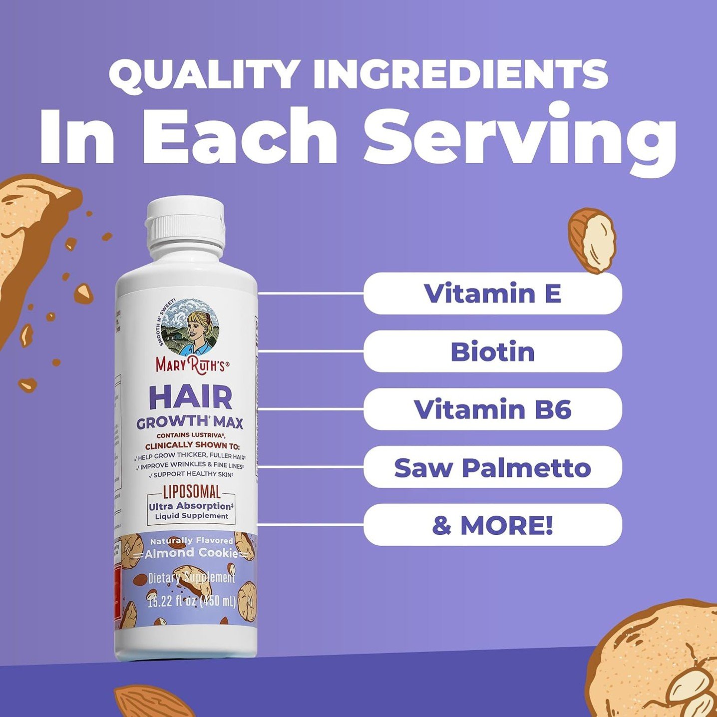MaryRuth's Hair Growth Max Liposomal Almond Cookie – 450 ml - Image 6