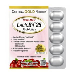 California Gold Nutrition CranMax LactoBif Probiotics 25 Billion CFU – 30 Veggie Capsules