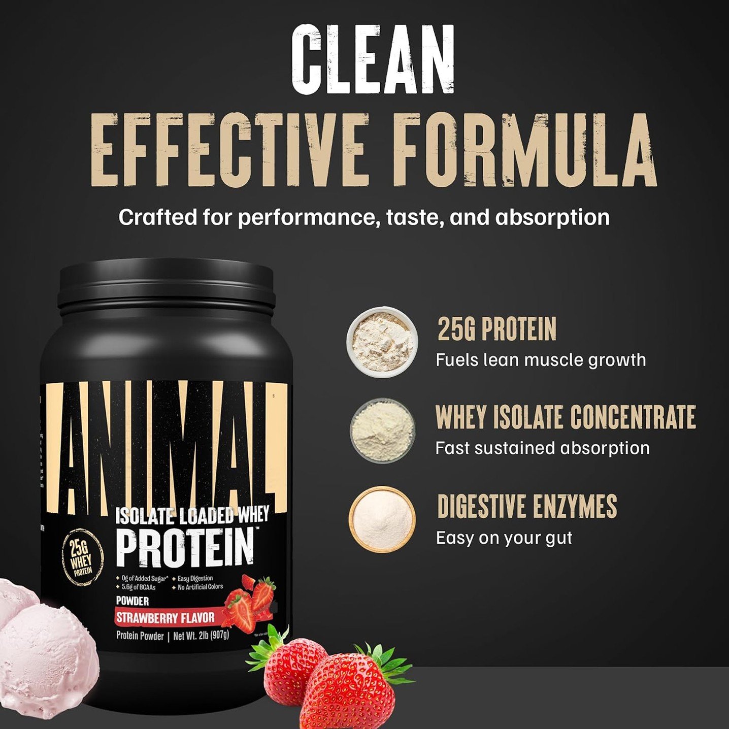 Animal Isolate Loaded Whey Protein Strawberry – 2 lb (907 g) - Image 6