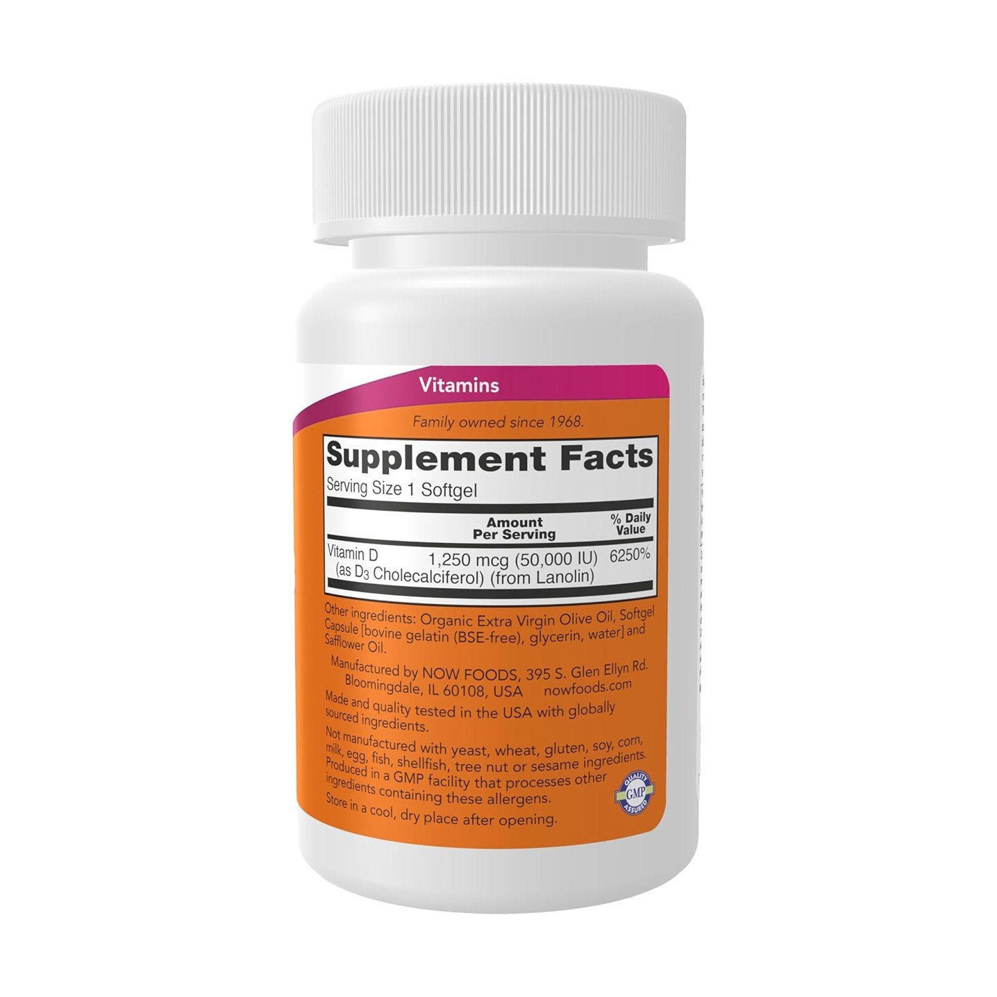 NOW Foods Vitamin D-3 Max Potency 50,000 IU – 50 Softgels - Image 2