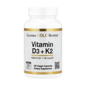 California Gold Nutrition Vitamin D3 + K2 as MK-7 – 180 Veggie Capsules