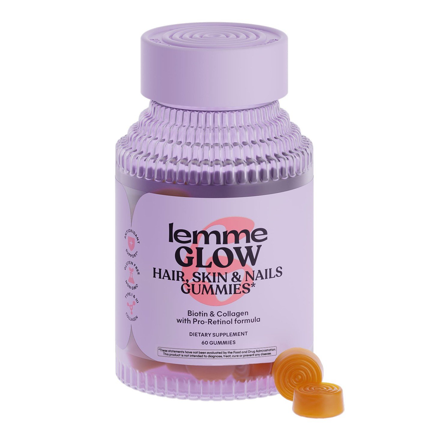 Lemme Glow Hair Skin & Nails Gummies Peach – 60 Gummies - Image 3