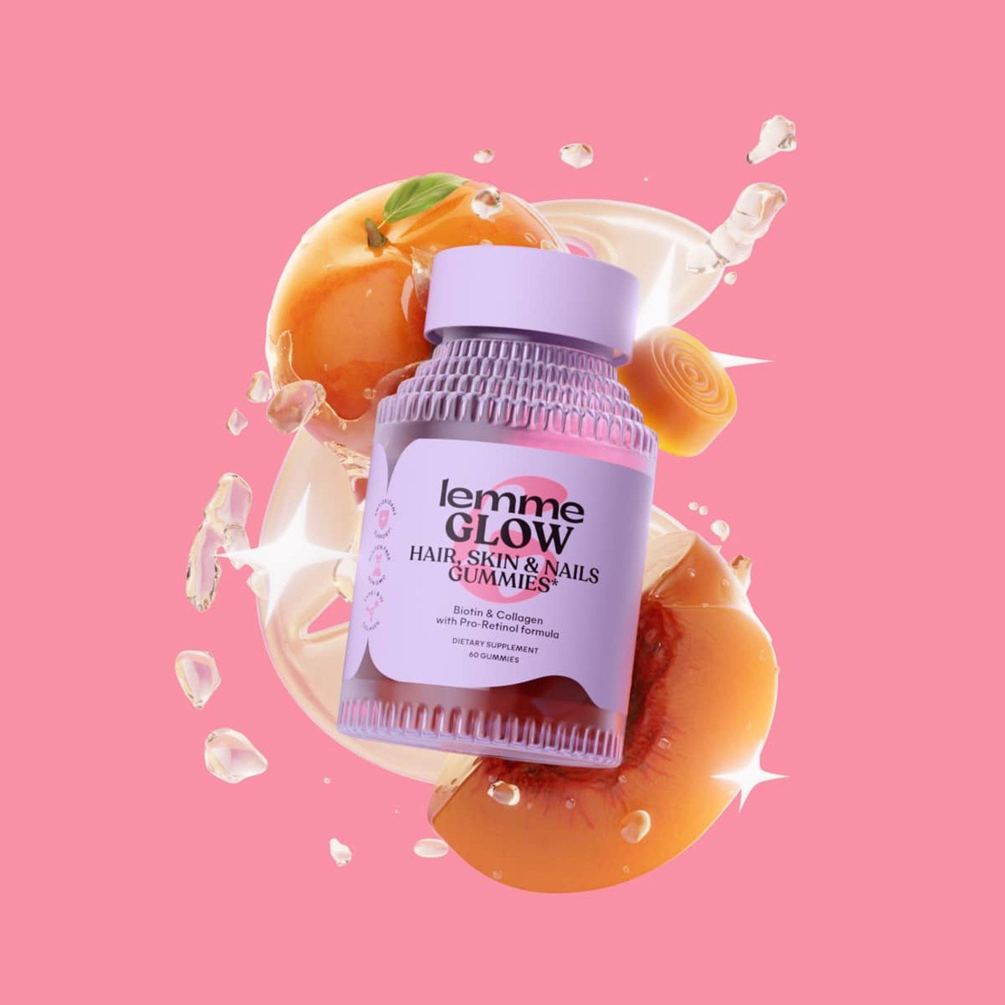 Lemme Glow Hair Skin & Nails Gummies Peach – 60 Gummies - Image 7