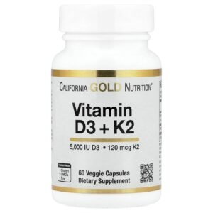California Gold Nutrition Vitamin D3 + K2 as MK-7 – 60 Veggie Capsules