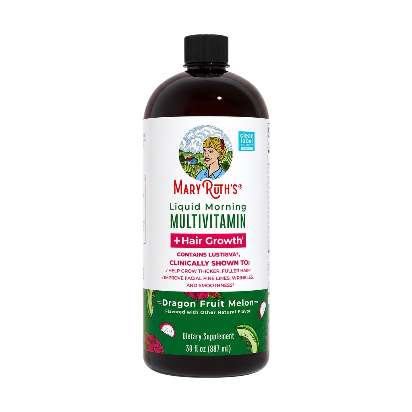 MaryRuth's Liquid Morning Multivitamin + Hair Growth Dragon Fruit Melon – 30 fl oz (887 ml)