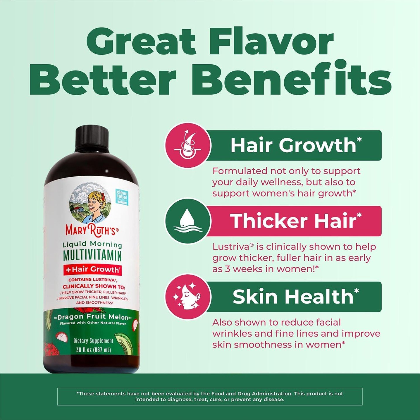 MaryRuth's Liquid Morning Multivitamin + Hair Growth Dragon Fruit Melon – 30 fl oz (887 ml) - Image 5