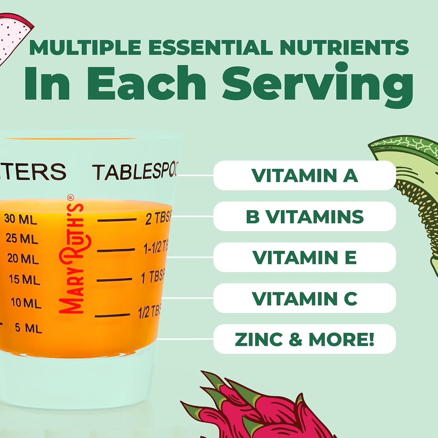 MaryRuth's Liquid Morning Multivitamin + Hair Growth Dragon Fruit Melon – 30 fl oz (887 ml) - Image 6