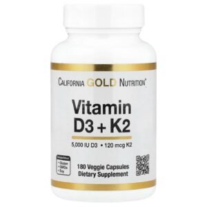 California Gold Nutrition Vitamin D3 + K2 as MK-7 – 180 Veggie Capsules