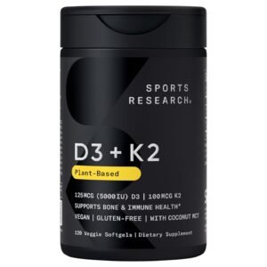 Sports Research D3 + K2 Plant-Based 125 mcg/100 mcg – 60 Veggie Softgels