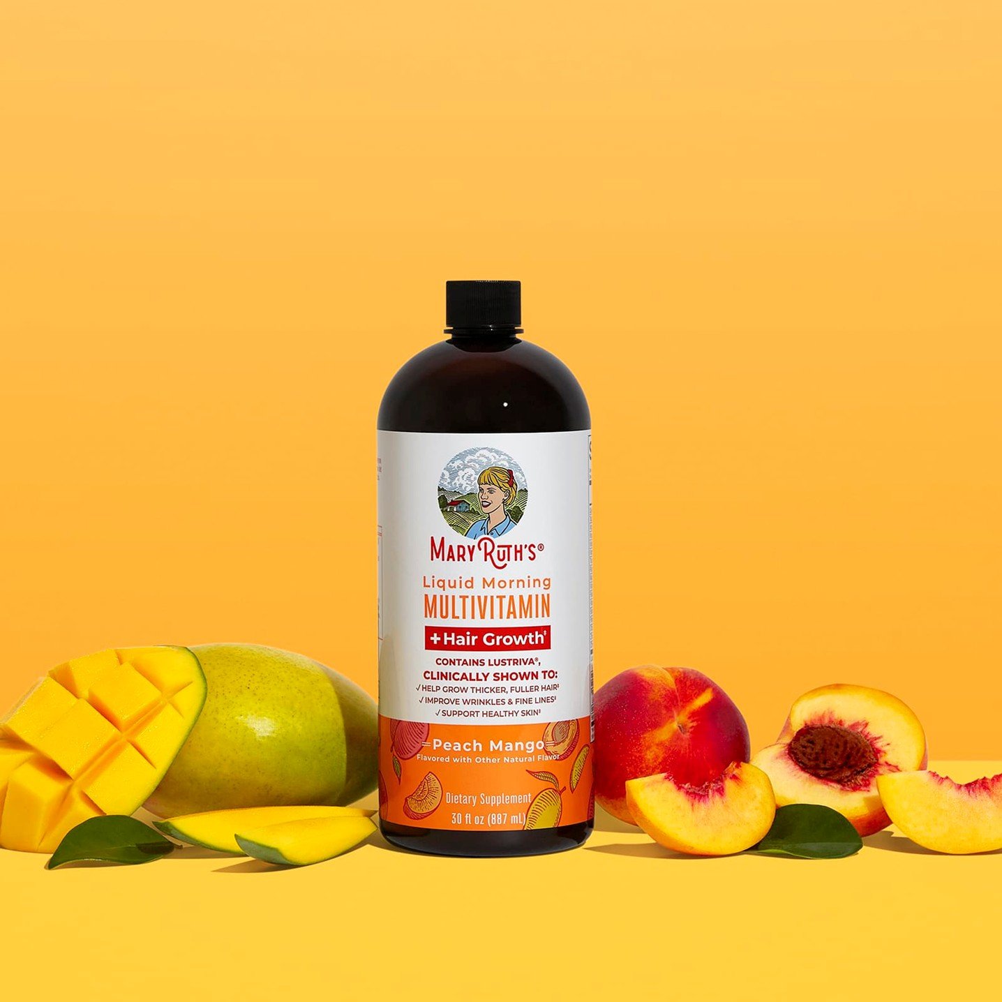 MaryRuth's Liquid Morning Multivitamin + Hair Growth Peach Mango – 30 fl oz (887 ml) - Image 9