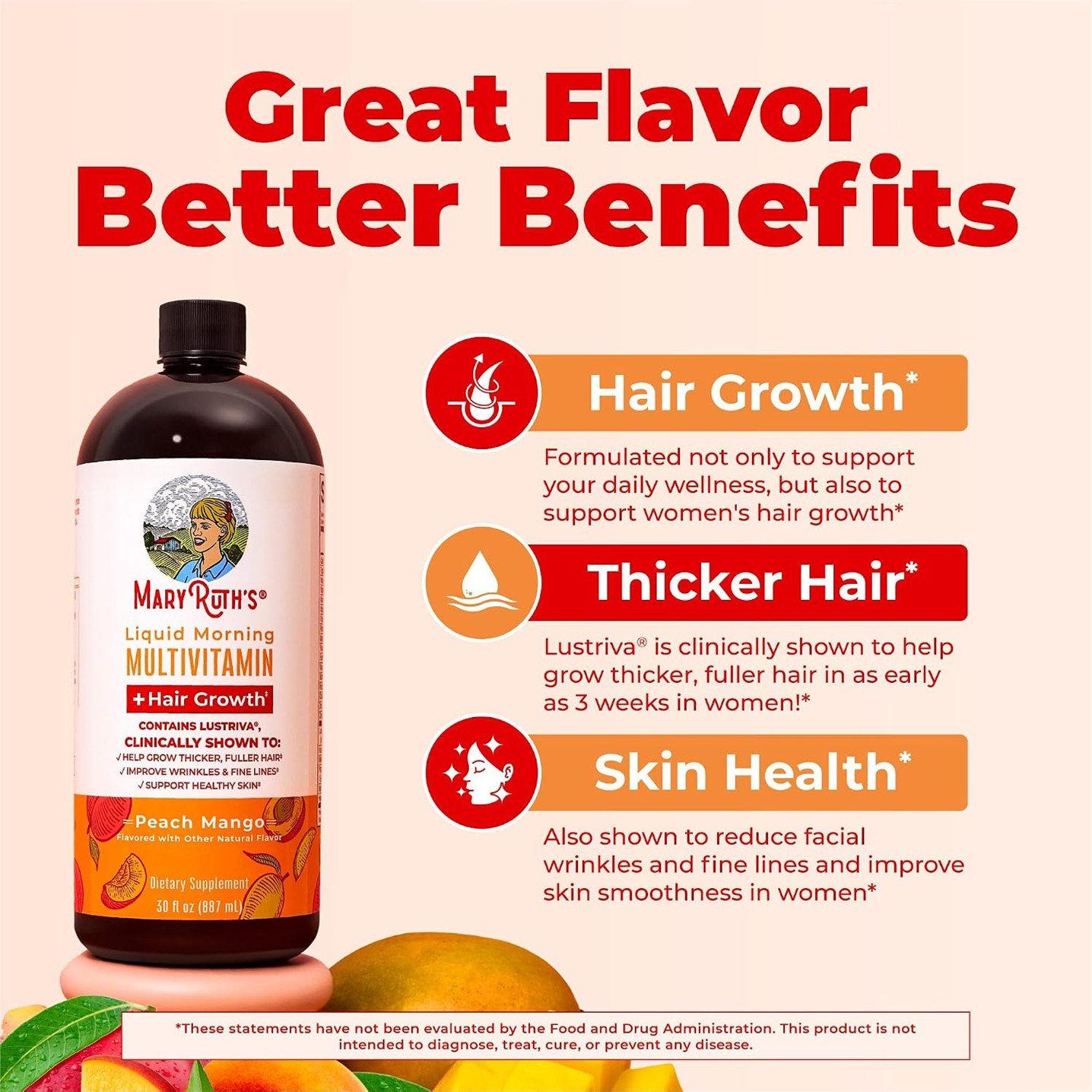 MaryRuth's Liquid Morning Multivitamin + Hair Growth Peach Mango – 15.22 fl oz (450 ml) - Image 5