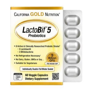 California Gold Nutrition LactoBif 5 Probiotics 5 Billion CFU – 60 Veggie Capsules