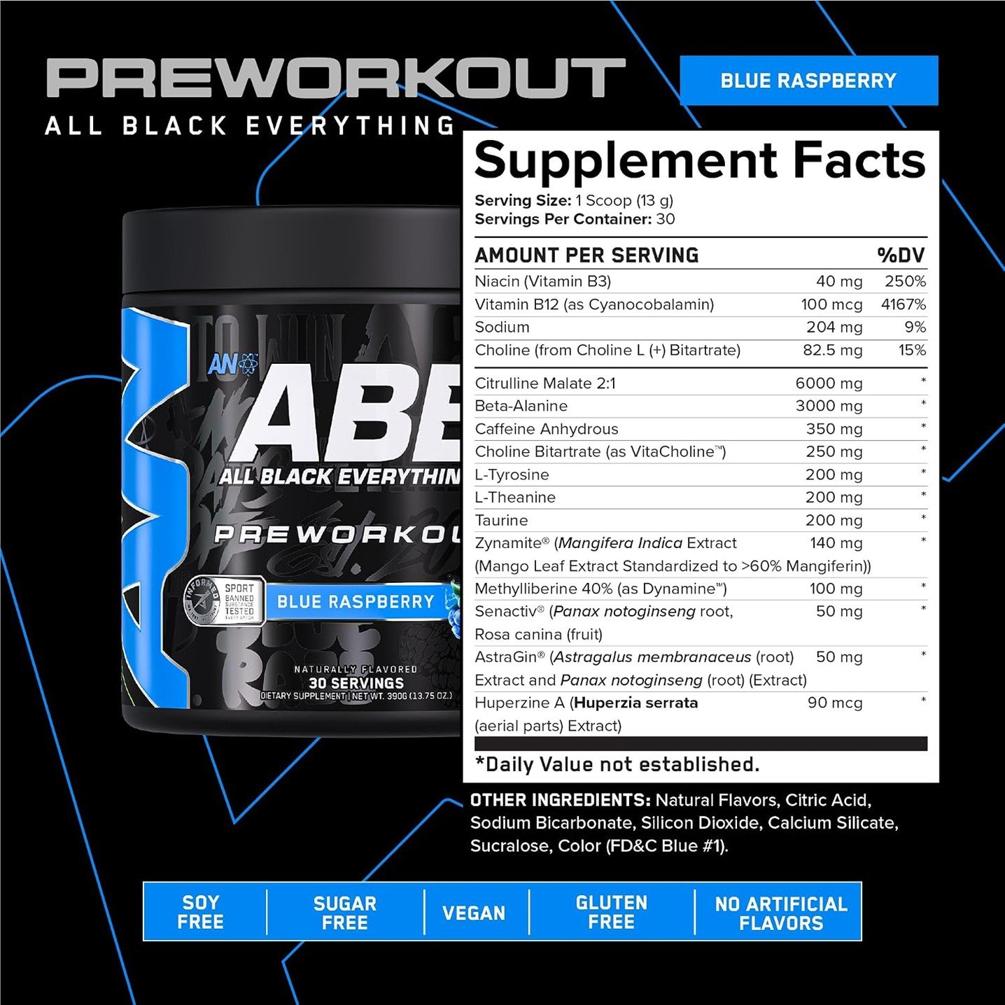 ABE Pre-Workout Blue Raspberry – 13.75 oz (390 g) - Image 2