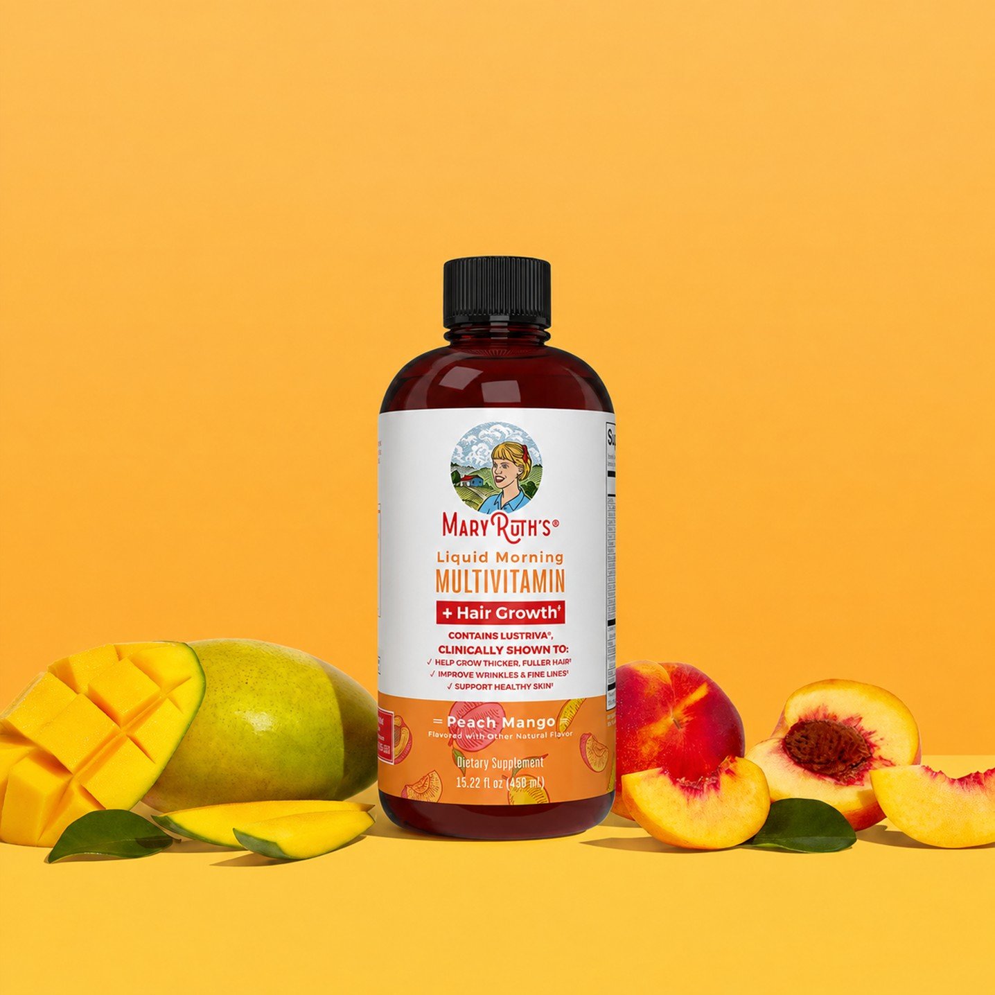 MaryRuth's Liquid Morning Multivitamin + Hair Growth Peach Mango – 15.22 fl oz (450 ml) - Image 9
