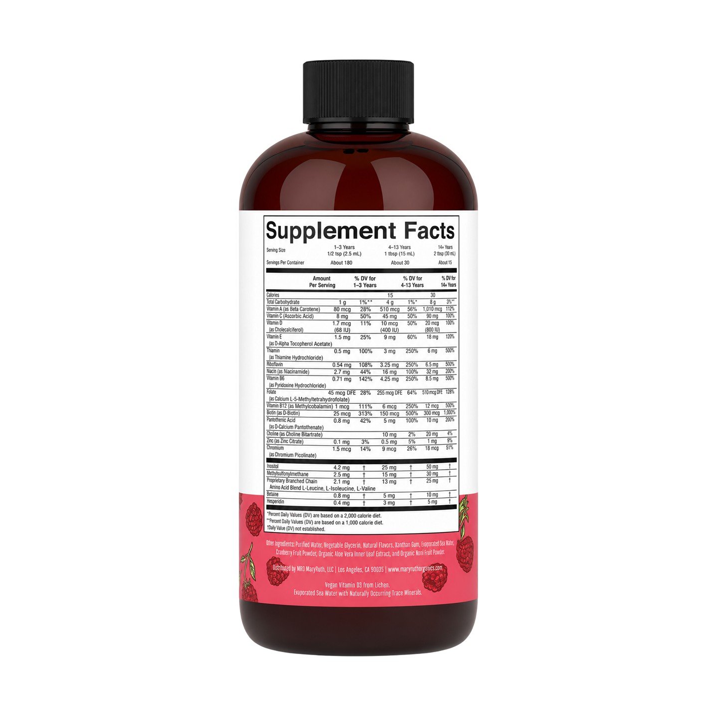 MaryRuth's Liquid Morning Multivitamin Raspberry – 15.22 fl oz (450 ml) - Image 2