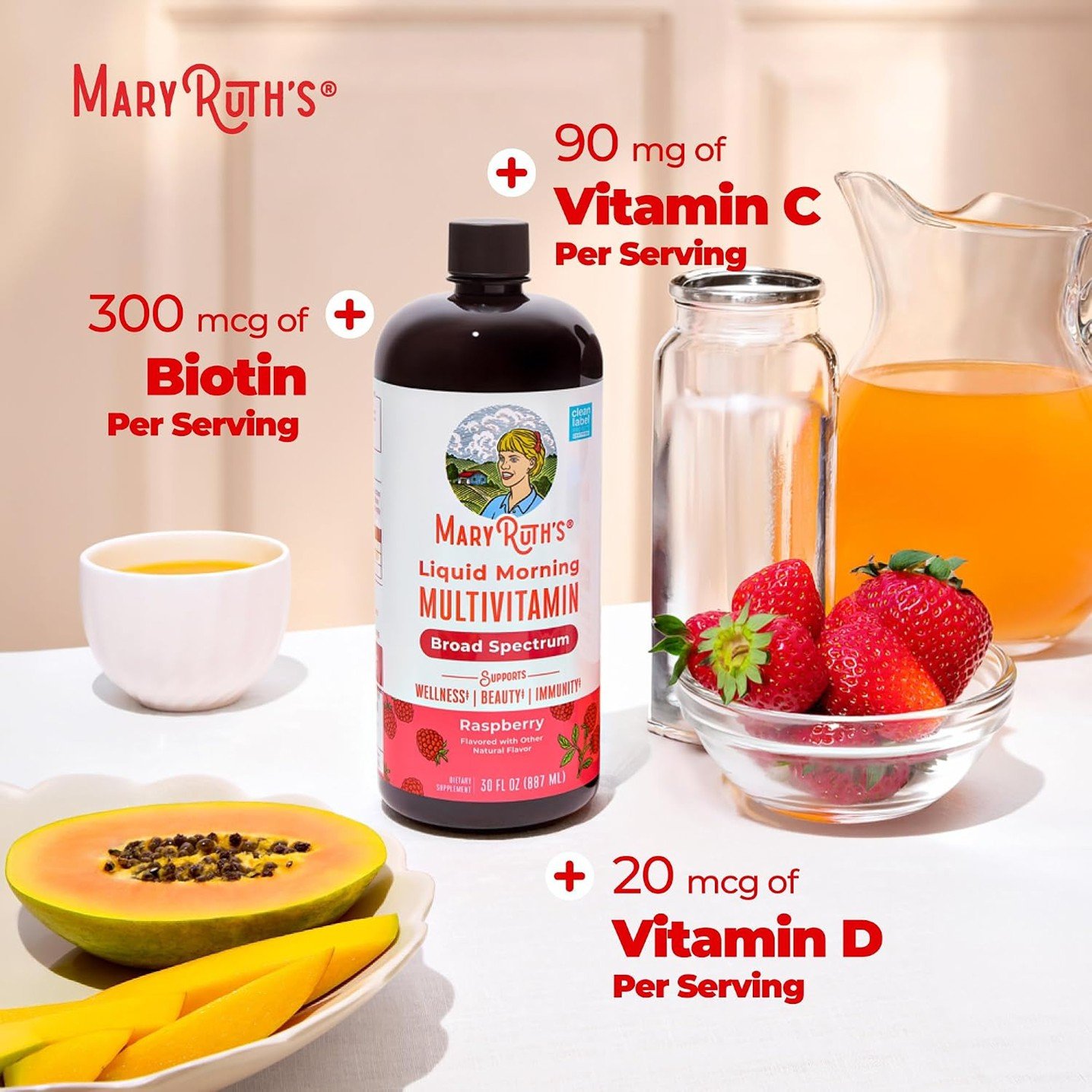 MaryRuth's Liquid Morning Multivitamin Raspberry – 15.22 fl oz (450 ml) - Image 3